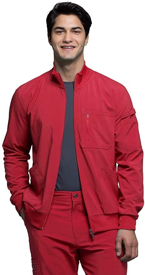 Men's Red Warm-Up Scrub Jacket in Red - Athleisure medical scrubs wholesale OEM