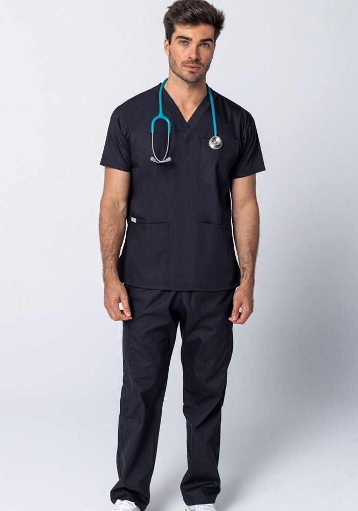 Men's Black Medical Scrub Suit in Black - Athleisure medical scrubs wholesale OEM