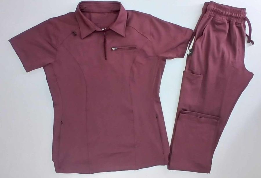 Men's Burgundy Zip Scrub Suit in Burgundy - Athleisure medical scrubs wholesale OEM