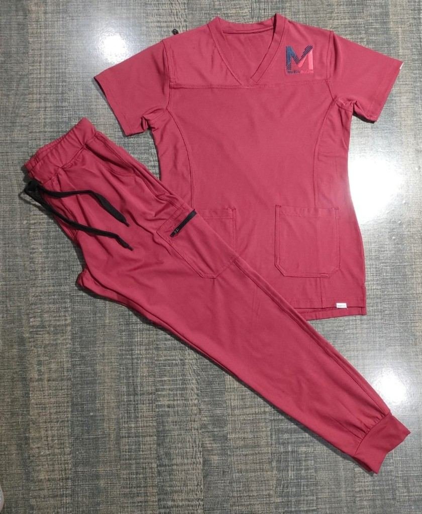 Women's Maroon Jogger Scrub Suit in Maroon — Premium FIONx stretch fabric private label scrubs