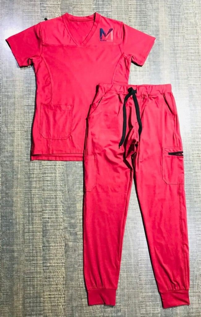 Men's Red Jogger Scrub Suit in Red - Athleisure medical scrubs wholesale OEM