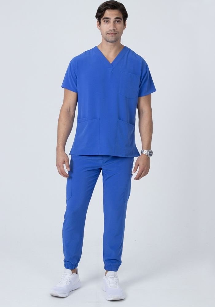 Men's Royal Blue V-Neck Scrub Suit in Royal Blue - Athleisure medical scrubs wholesale OEM