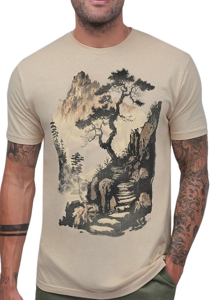 Men's Beige Ink Landscape Scrub Tee in Beige - Athleisure medical scrubs wholesale OEM