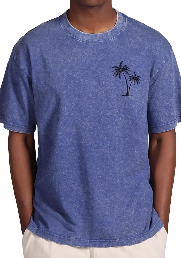 Men's Blue Palm Graphic Scrub Tee in Blue - Athleisure medical scrubs wholesale OEM