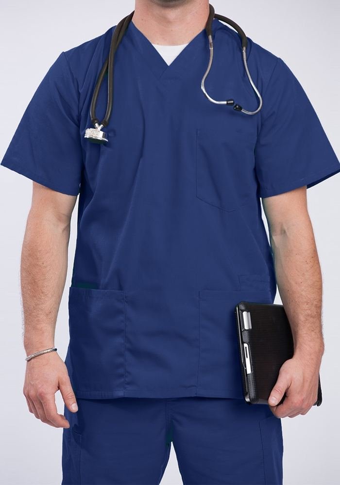 Men's Navy 3-Pocket Scrub Top in Navy - Athleisure medical scrubs wholesale OEM