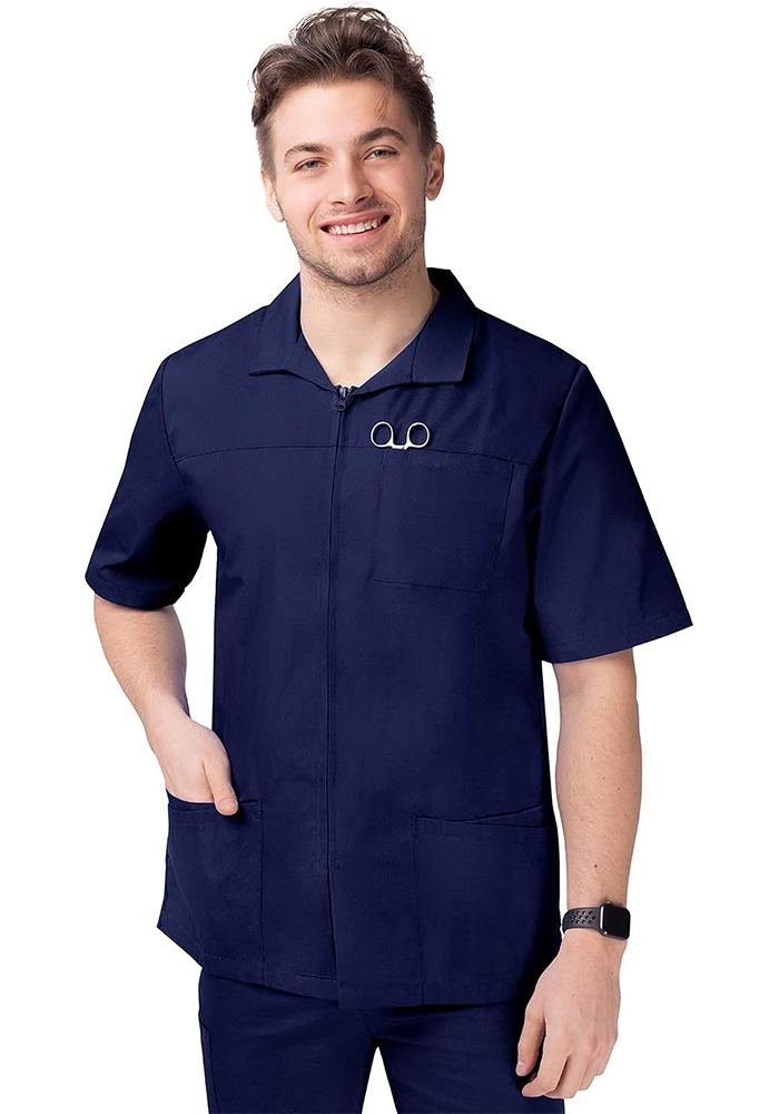 Men's Navy Zip-Front Scrub Top in Navy - Athleisure medical scrubs wholesale OEM