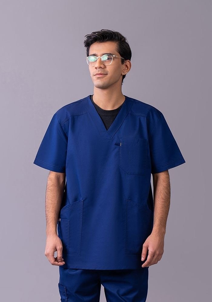 Men's Royal Blue V-Neck Scrub Top in Royal Blue - Athleisure medical scrubs wholesale OEM