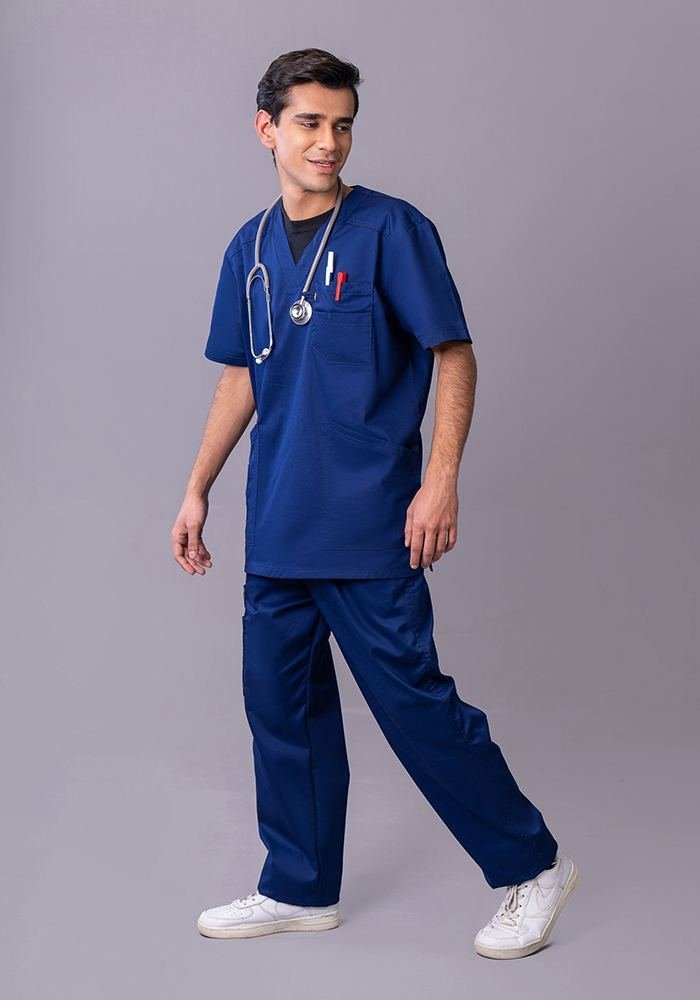 Unisex Navy Medical Scrub Suit in Navy - Athleisure medical scrubs wholesale OEM