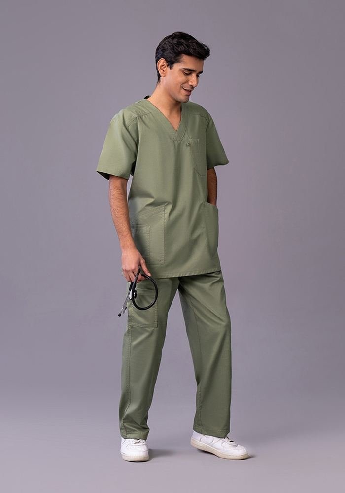 Unisex Olive Medical Scrub Suit in Olive - Athleisure medical scrubs wholesale OEM