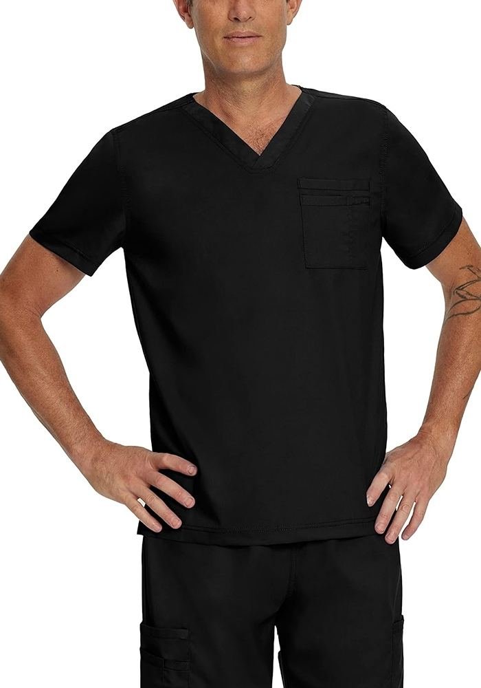 Unisex Black V-Neck Scrub Top in Black - Athleisure medical scrubs wholesale OEM