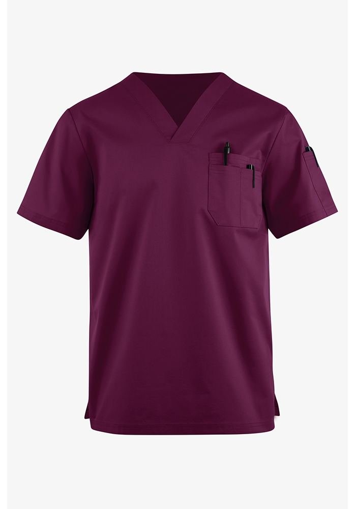 Unisex Burgundy V-Neck Scrub Top in Burgundy - Athleisure medical scrubs wholesale OEM