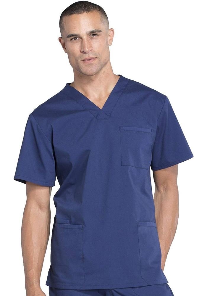 Unisex Navy V-Neck Scrub Top in Navy - Athleisure medical scrubs wholesale OEM