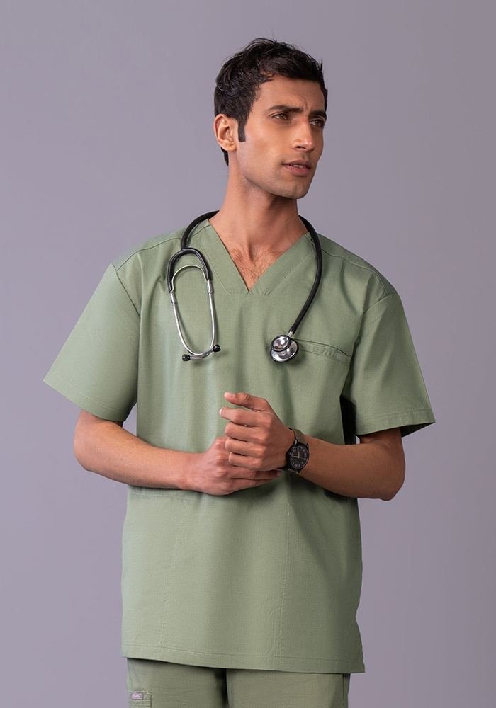 Unisex Sage Green V-Neck Scrub Top in Sage Green - Athleisure medical scrubs wholesale OEM