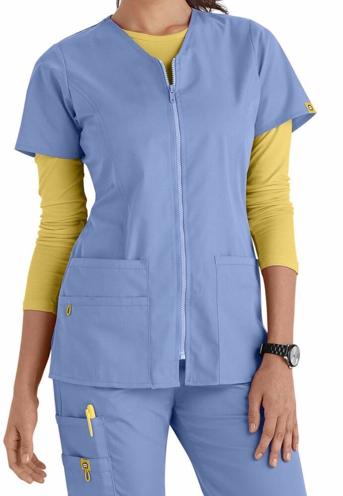 Women's Sky Blue Short-Sleeve Zip Scrub Jacket in Sky Blue — Premium FIONx stretch fabric private label scrubs