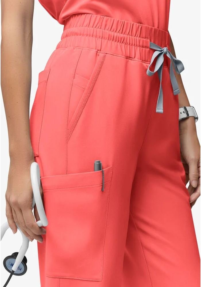 Women's Coral Multi-Pocket Scrub Pants in Coral — Premium FIONx stretch fabric private label scrubs