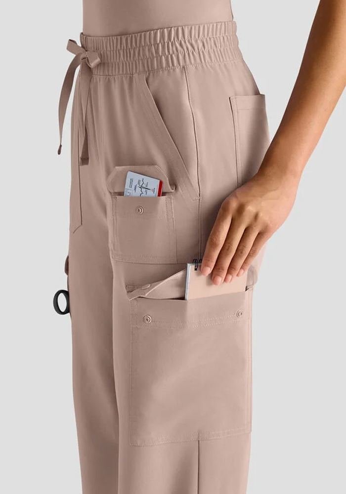 Women's Taupe Utility Scrub Pants in Taupe — Premium FIONx stretch fabric private label scrubs