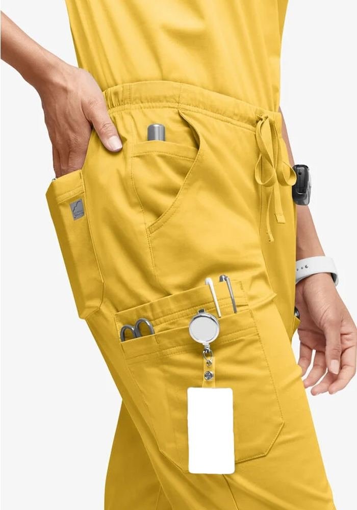 Women's Yellow Utility Cargo Scrub Pants in Yellow — Premium FIONx stretch fabric private label scrubs