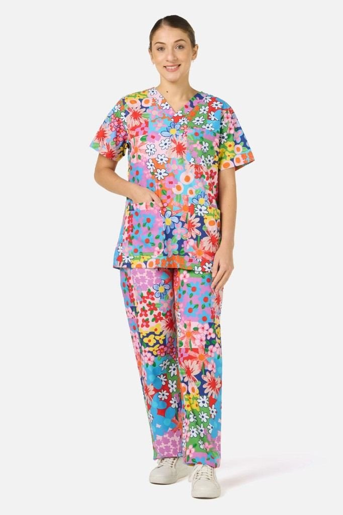 Women's Floral Print Scrub Suit in Floral Print — Premium FIONx stretch fabric private label scrubs