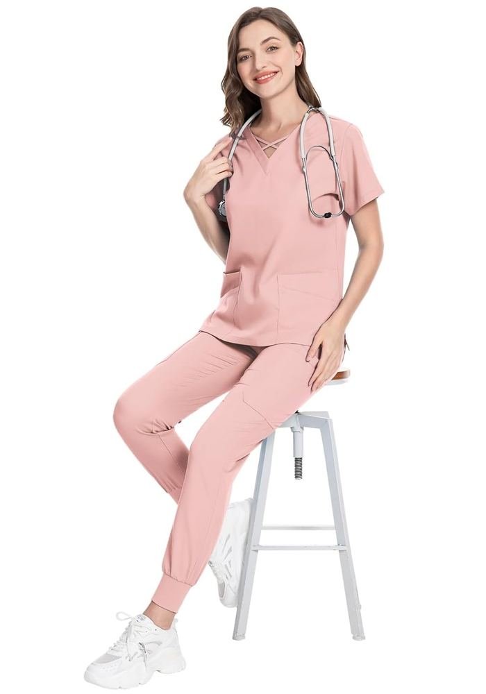 Women's Grey Layered Scrub Suit in Grey — Premium FIONx stretch fabric private label scrubs