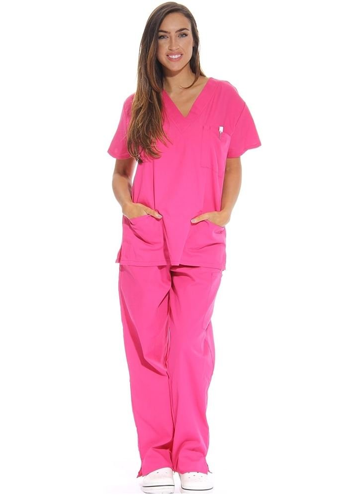 Women's Pink Modest Scrub Suit in Pink — Premium FIONx stretch fabric private label scrubs