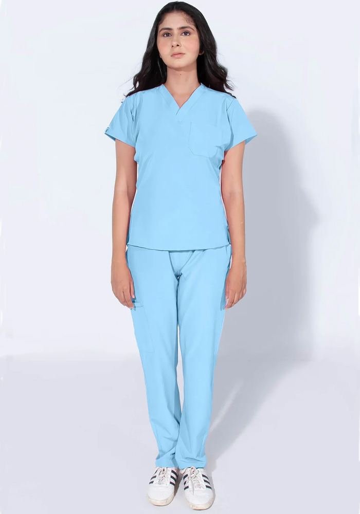 Women's Sky Blue Classic Scrub Suit in Sky Blue — Premium FIONx stretch fabric private label scrubs