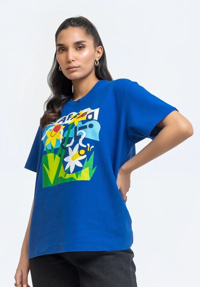 Women's Royal Blue Floral Graphic Scrub Tee in Royal Blue — Premium FIONx stretch fabric private label scrubs