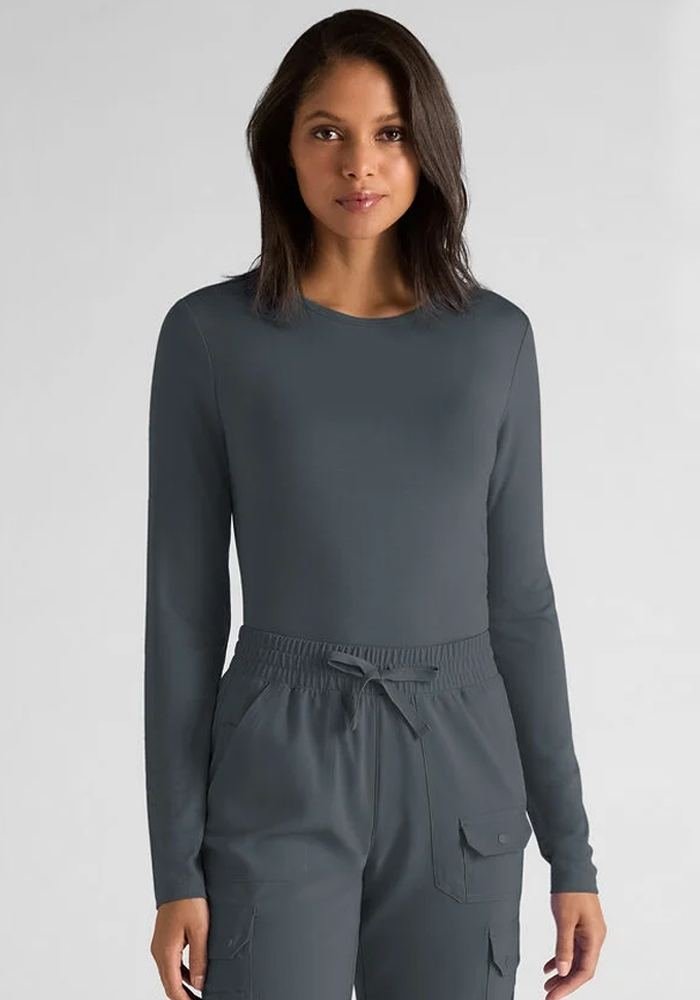 Women's Charcoal Long-Sleeve Scrub Tee in Charcoal — Premium FIONx stretch fabric private label scrubs