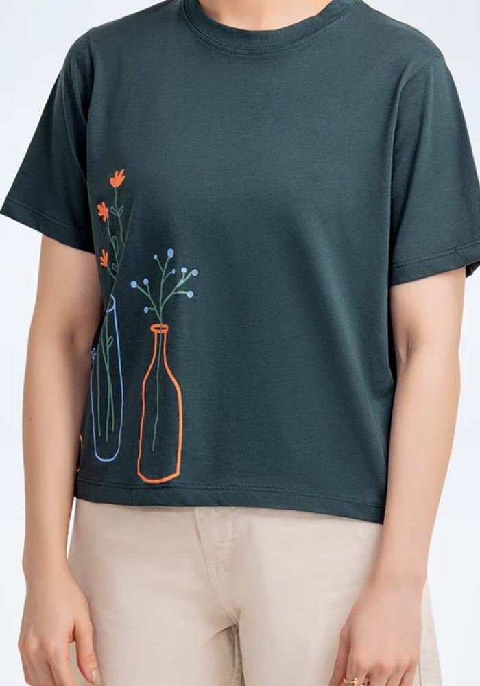 Women's Forest Green Vase Graphic Scrub Tee in Forest Green — Premium FIONx stretch fabric private label scrubs