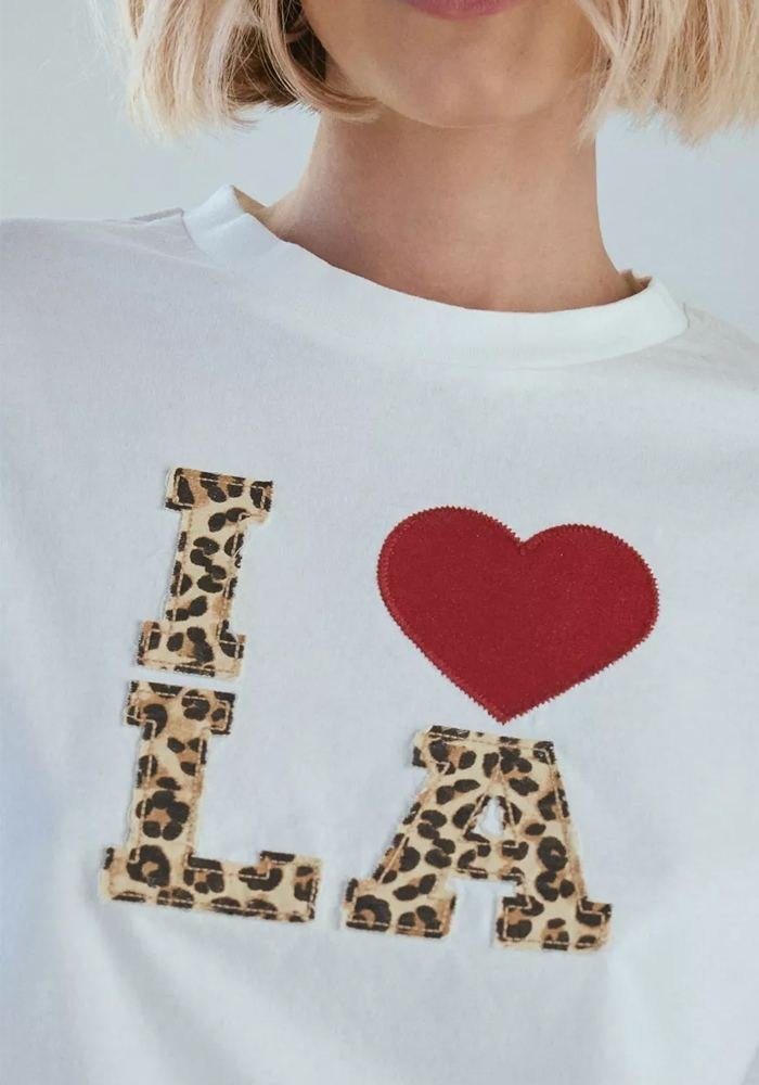 Women's I Heart LA Graphic Scrub Tee in White — Premium FIONx stretch fabric private label scrubs