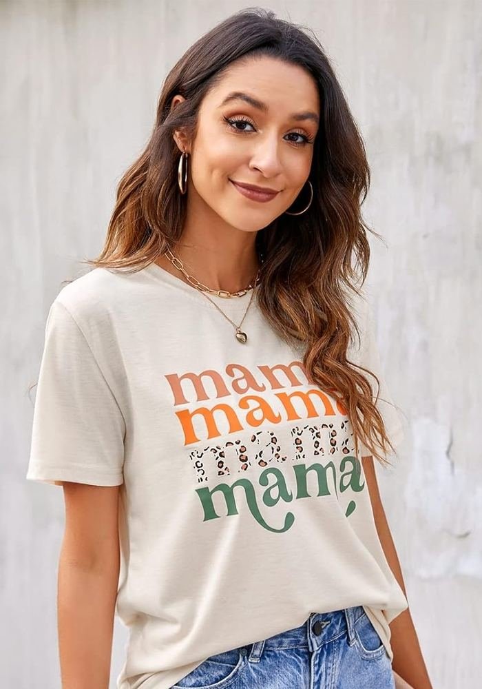 Women's Mama Graphic Scrub Tee in Cream — Premium FIONx stretch fabric private label scrubs