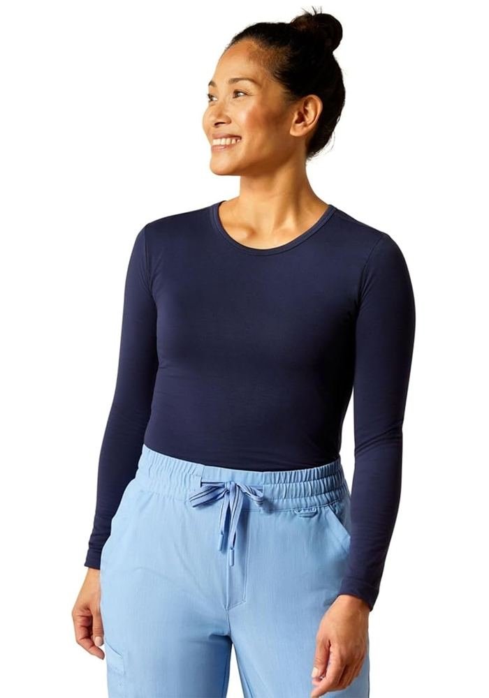 Women's Navy Long-Sleeve Scrub Tee in Navy — Premium FIONx stretch fabric private label scrubs