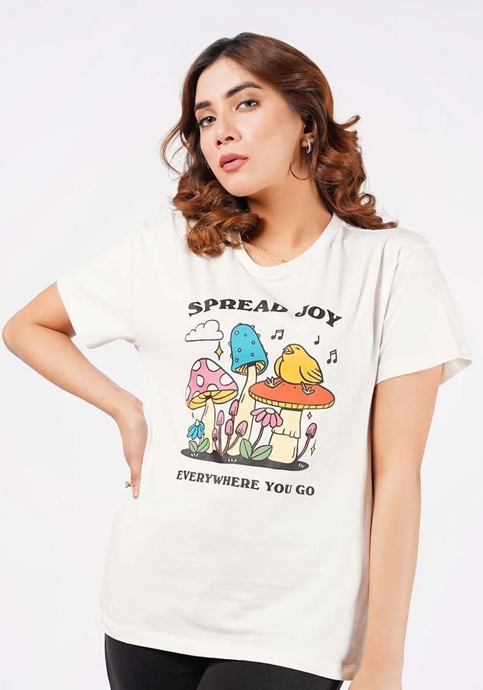Women's Spread Joy Graphic Scrub Tee in Cream — Premium FIONx stretch fabric private label scrubs