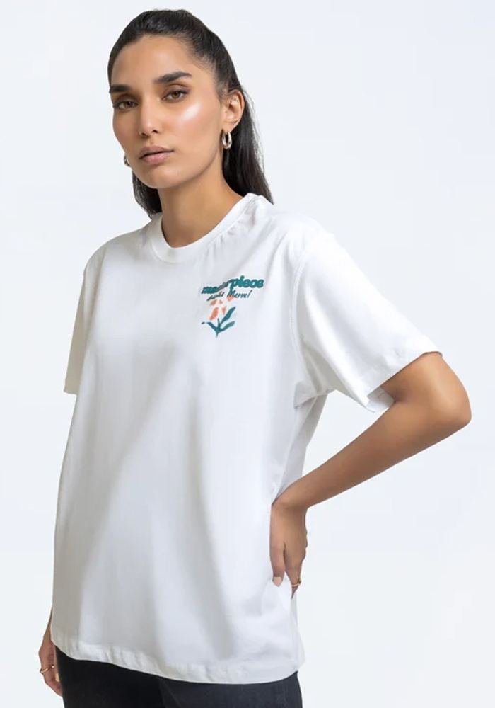 Women's White Flower Graphic Scrub Tee in White — Premium FIONx stretch fabric private label scrubs