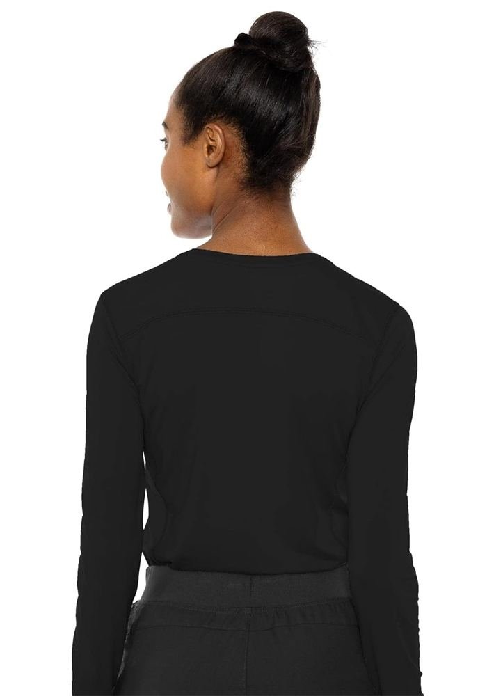 Women's Black Long-Sleeve Crew with Back Yoke Scrub Top in Black — Premium FIONx stretch fabric private label scrubs