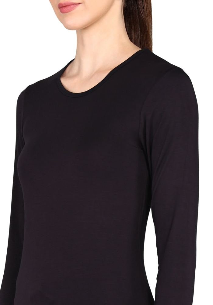 Women's Black Essential Long-Sleeve Crew Scrub Top in Black — Premium FIONx stretch fabric private label scrubs