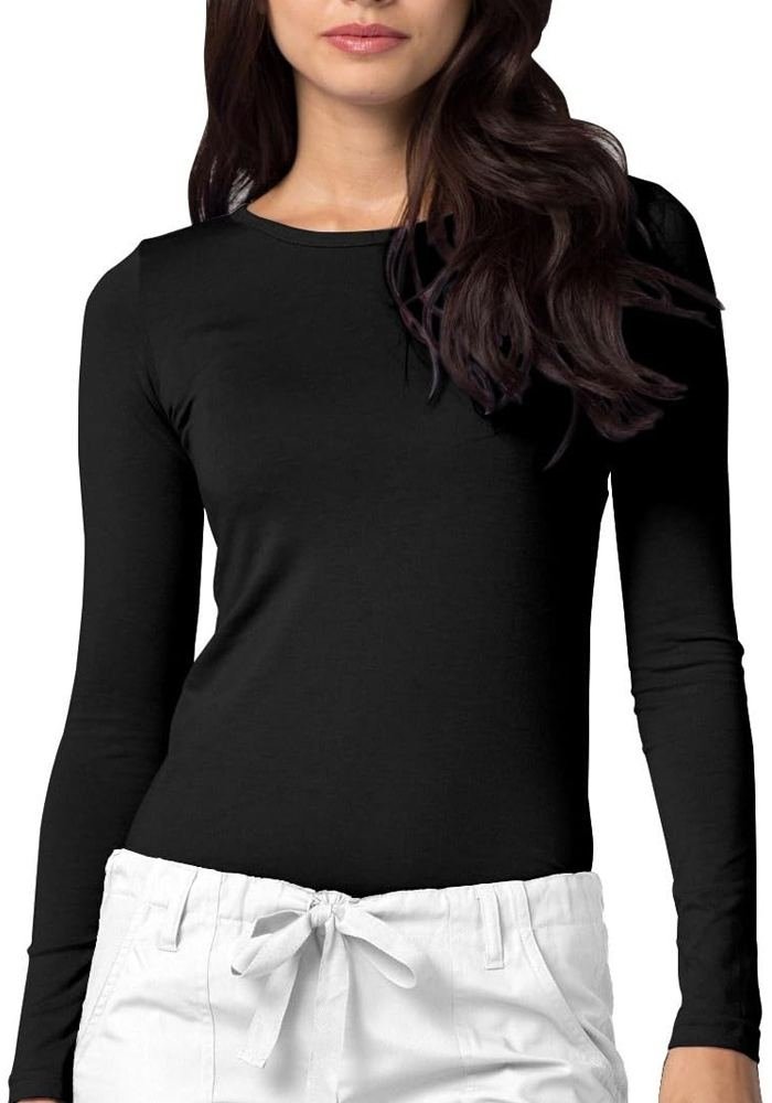 Women's Black Plain Long-Sleeve Underscrub Scrub Top in Black — Premium FIONx stretch fabric private label scrubs