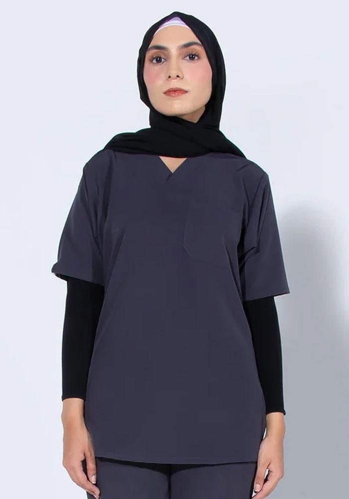 Women's Black 3-Pocket Scrub Top in Black — Premium FIONx stretch fabric private label scrubs