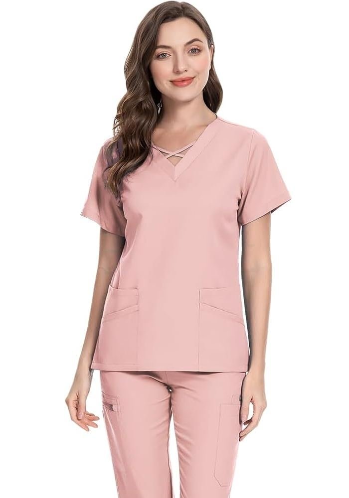 Women's Burgundy Scrub Top in Burgundy — Premium FIONx stretch fabric private label scrubs