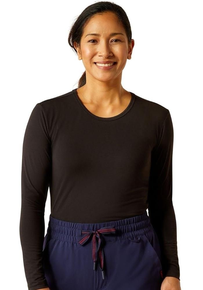 Women's Light Grey Fitted Long-Sleeve Crew Scrub Top in Light Grey — Premium FIONx stretch fabric private label scrubs